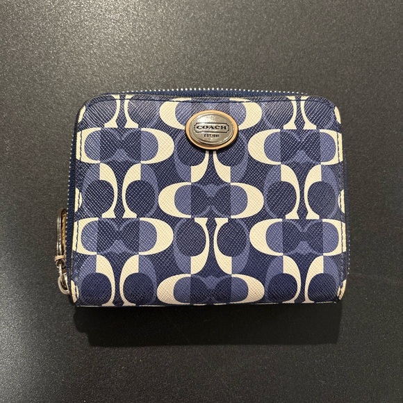 Coach Handbags - Coach Navy and Cream Patterned Wallet